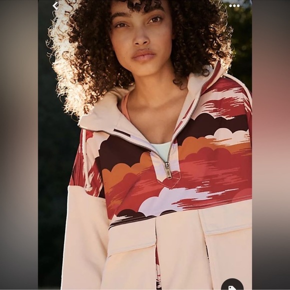 Free People Movement Cream and Red Utility Jacket with Stand-Up Collar - Picture 2 of 11